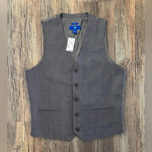 NWT Egara Slim Fit Gray Vest Mens M Waist Coat Formal Adjustable Back 100% Wool